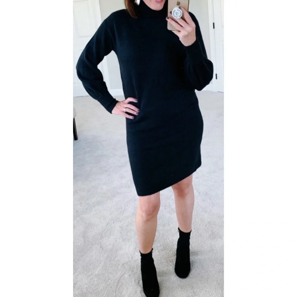 J.Crew Mock Neck Long Sleeve Black Knit Sweater Dress Small